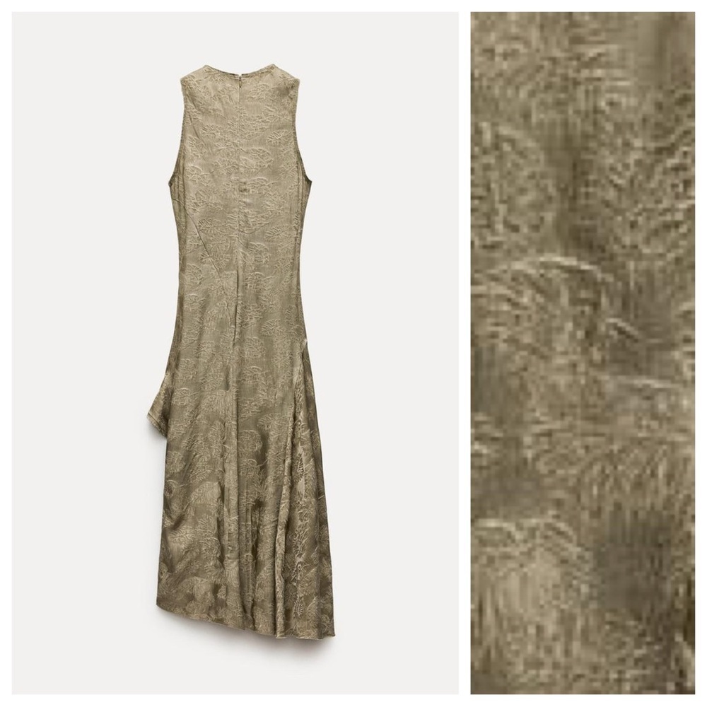 NWT. Zara ZW Collection 100% Viscose Khaki Asymmetrical Midi Dress. Size M. - Picture 6 of 12